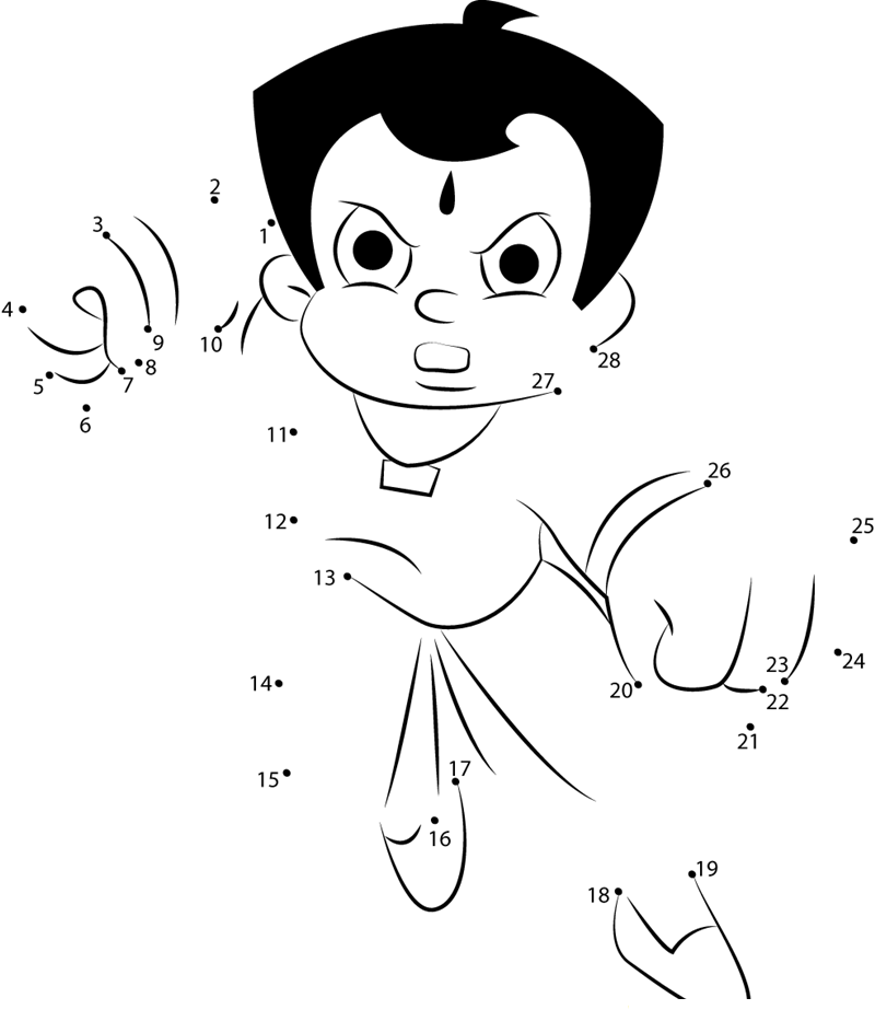 Angry Chhota Bheem printable dot to dot worksheet