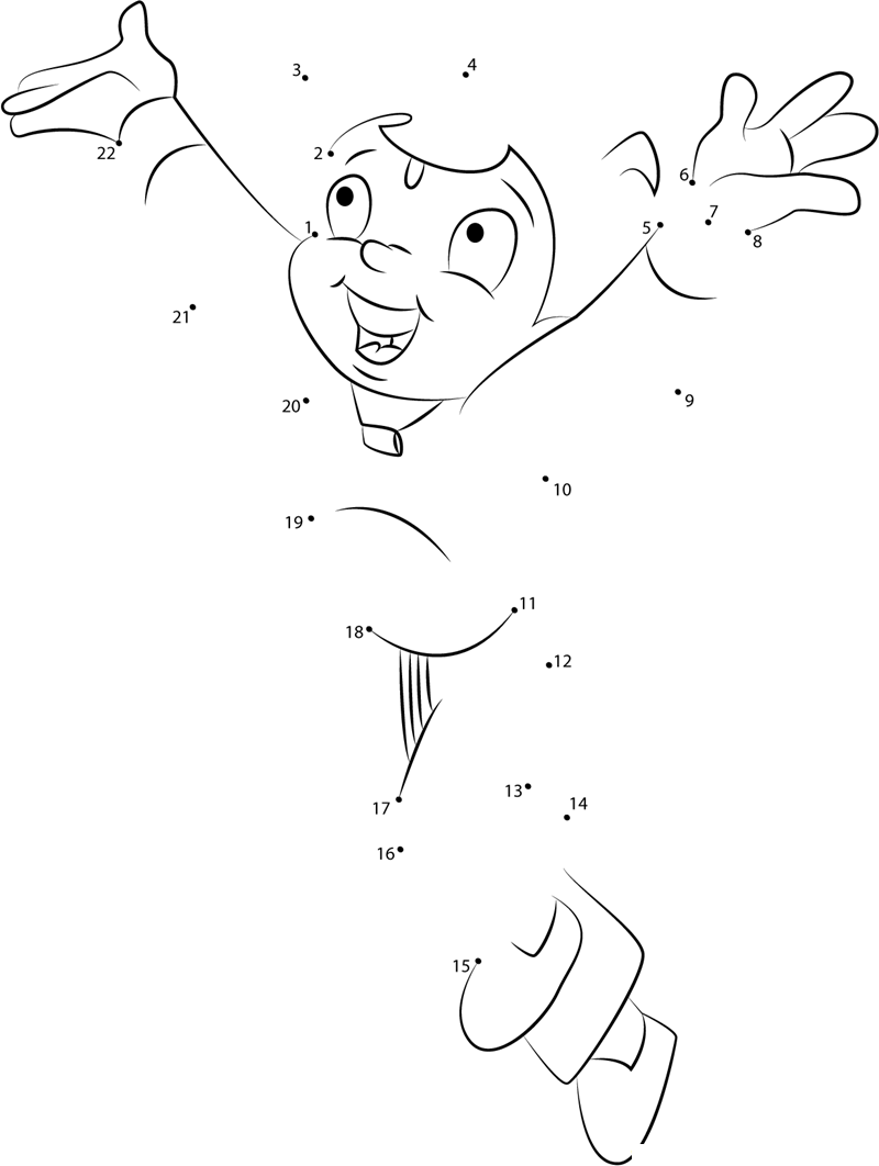 Chhota Bheem Jumping printable dot to dot worksheet