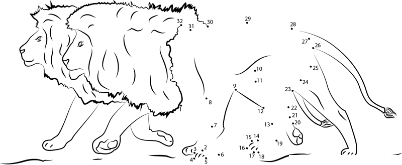 Lions Running dot to dot worksheets