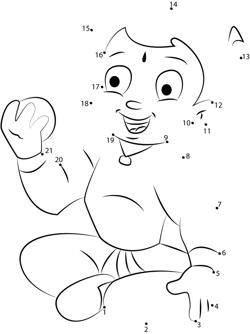 Chota Bheem Eating Laddu printable dot to dot worksheet