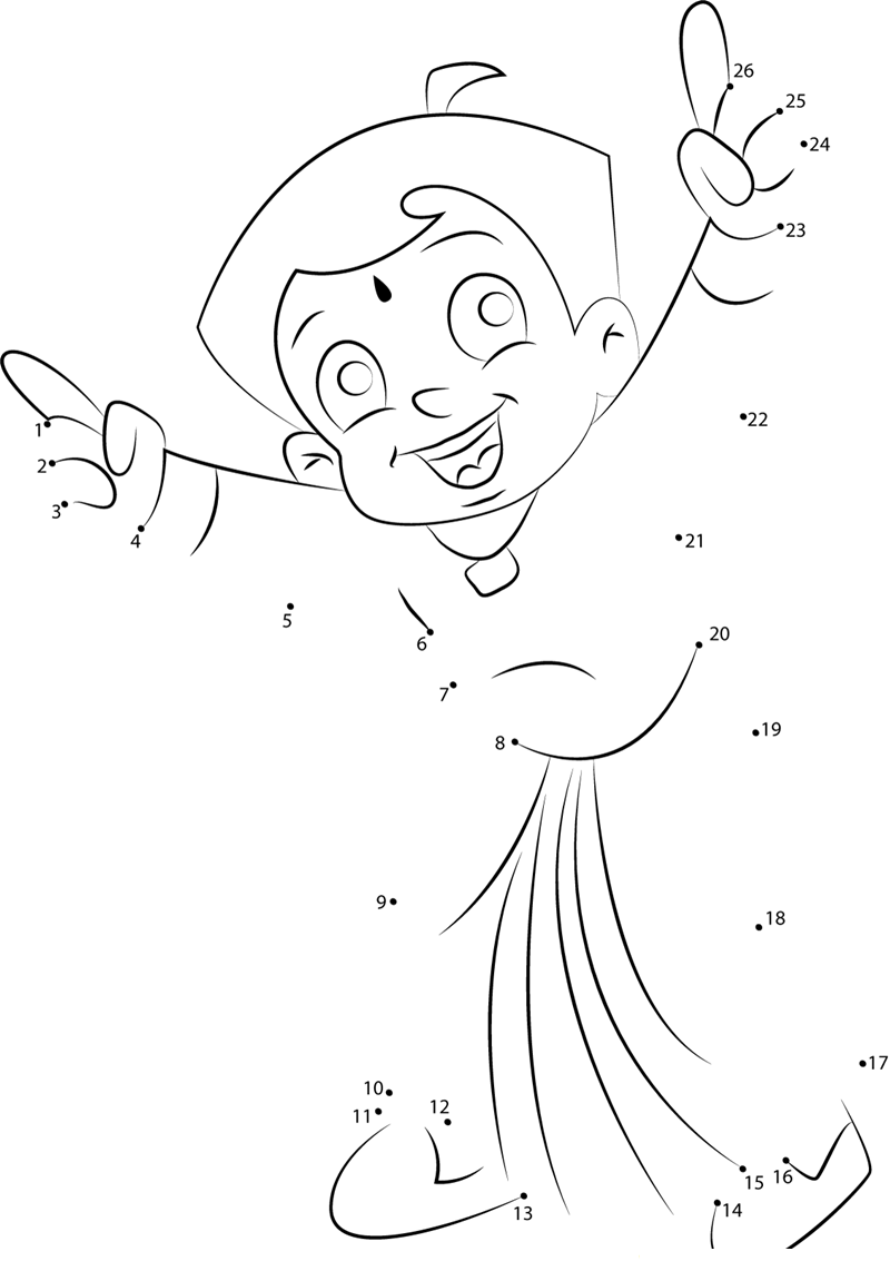 Dancing Chhota Bheem printable dot to dot worksheet