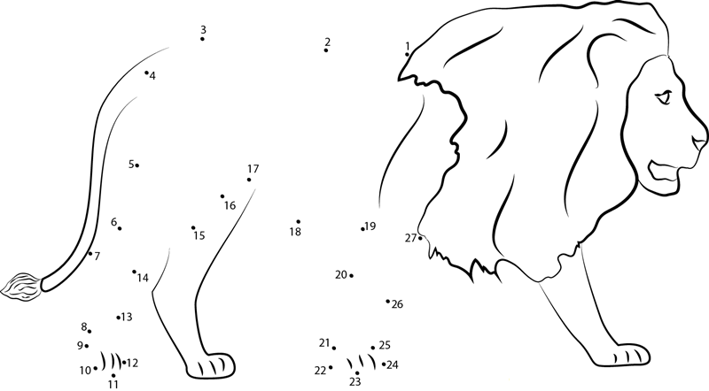 Lions Walking dot to dot worksheets