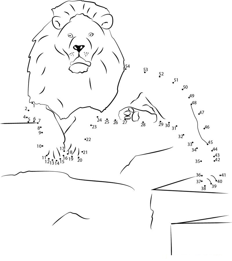 Shocking Lion printable dot to dot worksheet