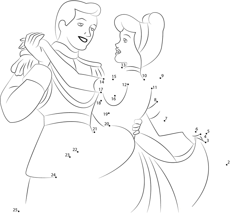 Cinderella printable dot to dot worksheet