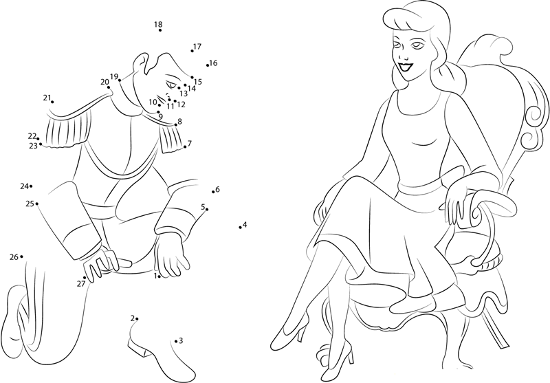 Cinderella And Prince printable dot to dot worksheet