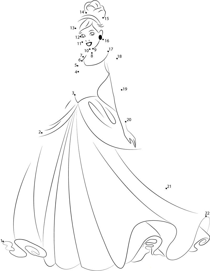 Cinderella Disney Princess printable dot to dot worksheet