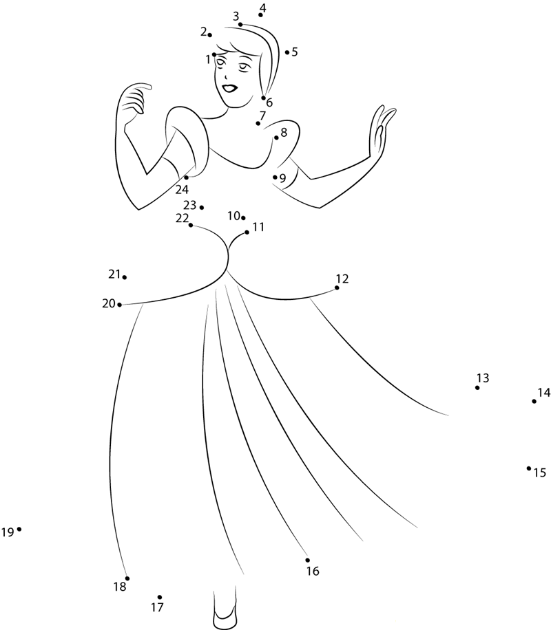 Cinderella In Blue Dress printable dot to dot worksheet