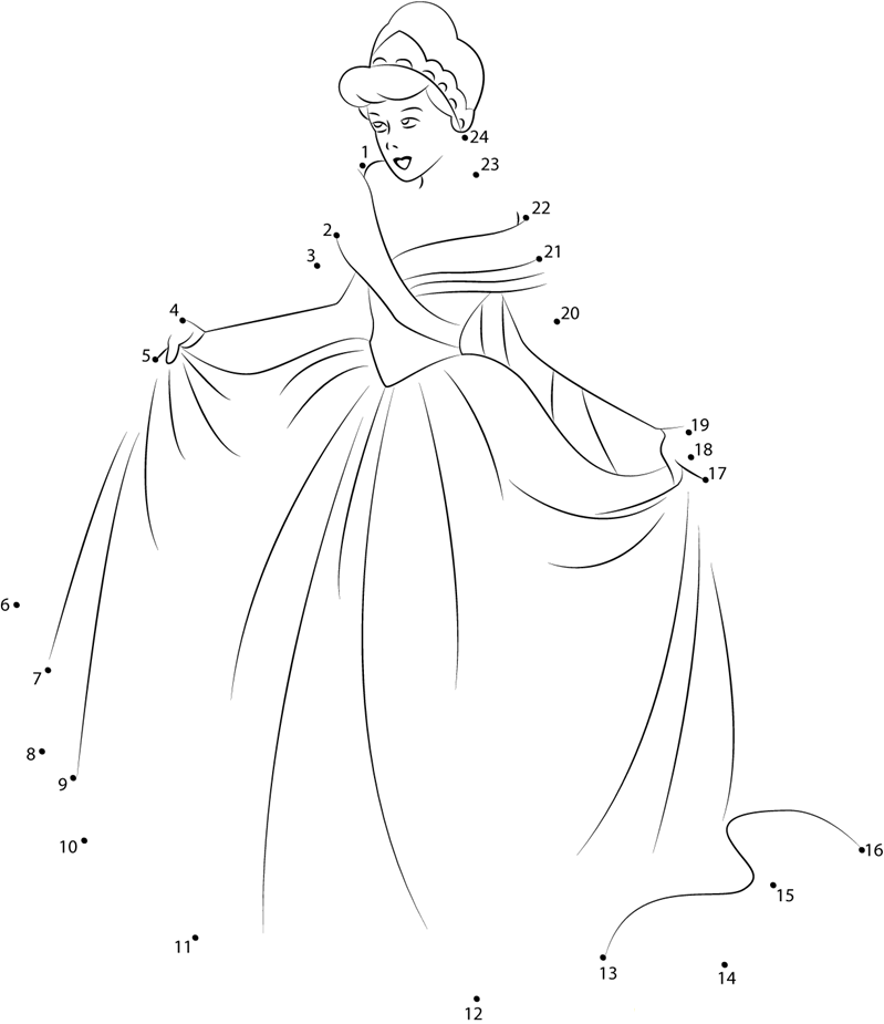 Cinderella In New Look printable dot to dot worksheet