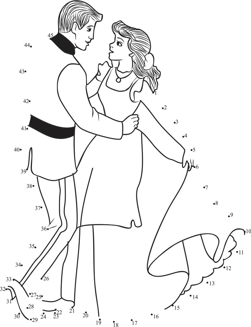 Cinderella Love printable dot to dot worksheet