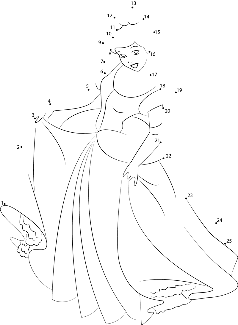 Cinderella See Her Dress printable dot to dot worksheet