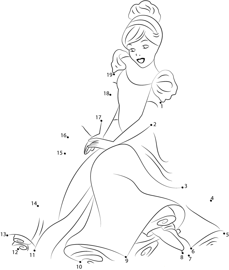 Cinderella Sitting printable dot to dot worksheet