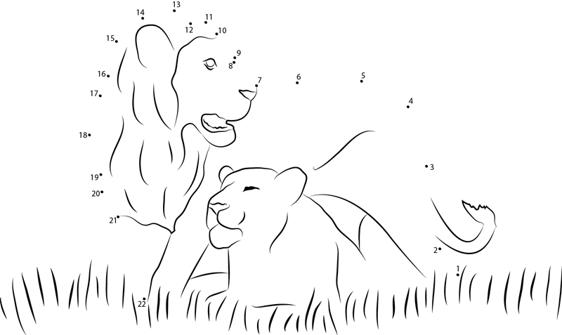 Two Lions dot to dot worksheets