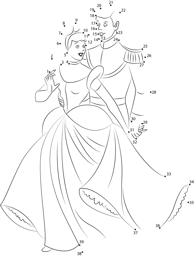 Cinderella With Prince printable dot to dot worksheet