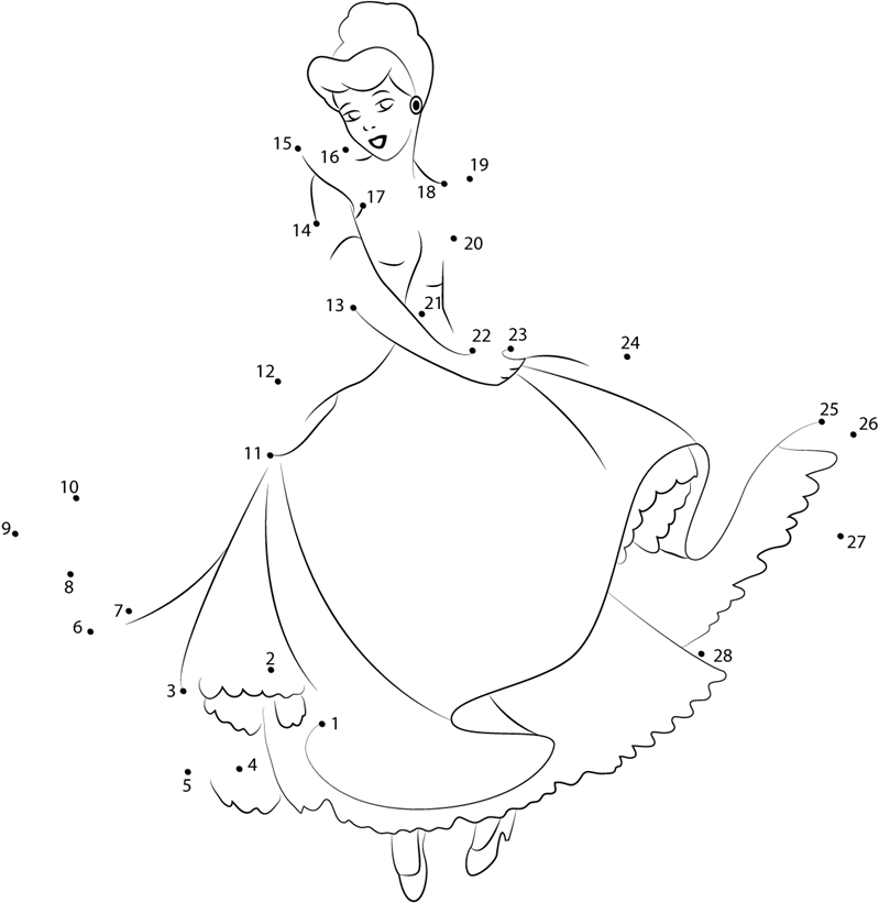 Cute Cinderella printable dot to dot worksheet