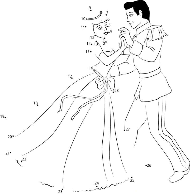 Disney Best Couple Prince And Cinderella printable dot to dot worksheet