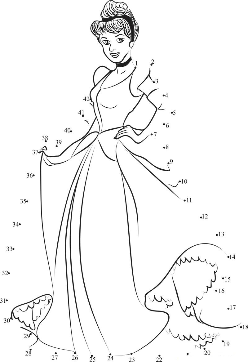 Most Charming Cinderella printable dot to dot worksheet