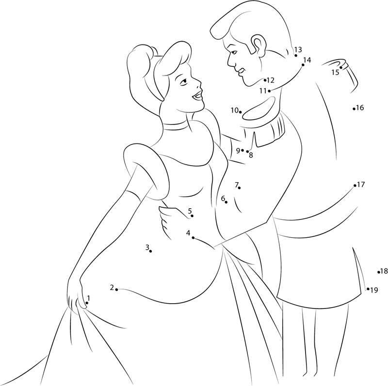 Prince Charming And Cinderella printable dot to dot worksheet