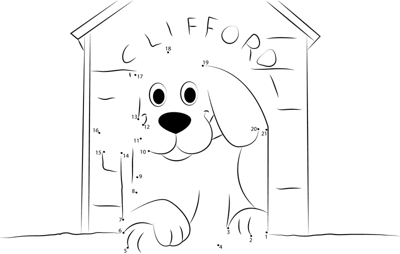 Clifford Dog In Home printable dot to dot worksheet