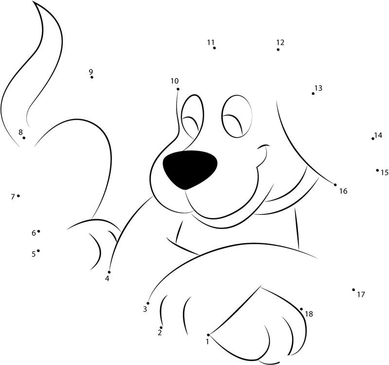 Clifford Dog Sitting printable dot to dot worksheet