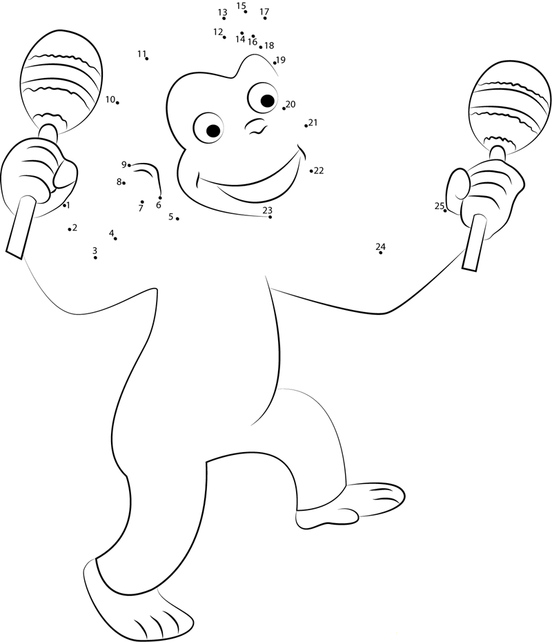 Curious George Dancing printable dot to dot worksheet