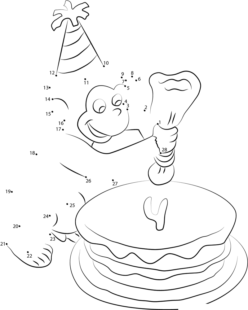 Curious George Making Birthday Cake printable dot to dot worksheet