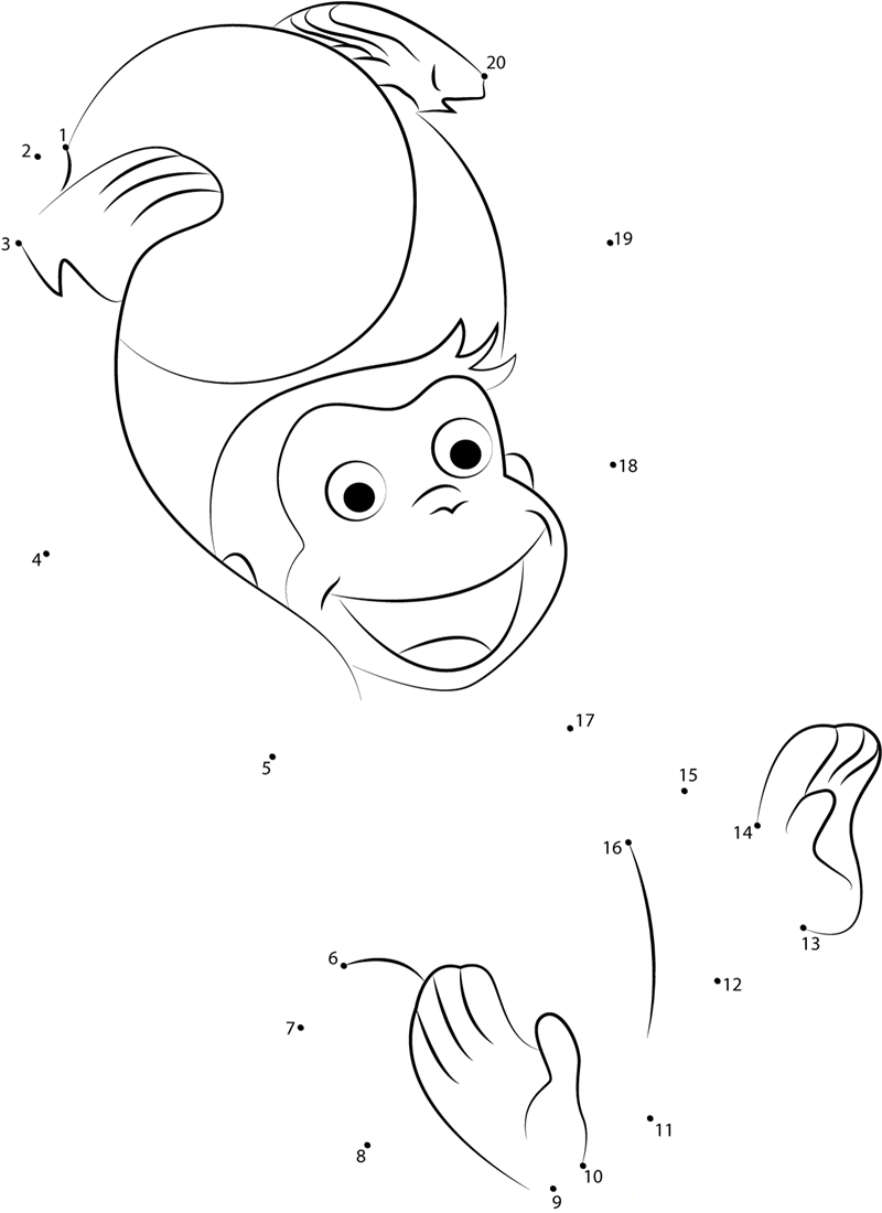 Curious George Playing With Ball printable dot to dot worksheet