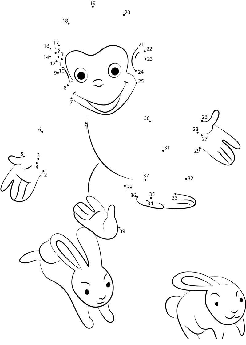 Curious George Playing With Rabbit printable dot to dot worksheet