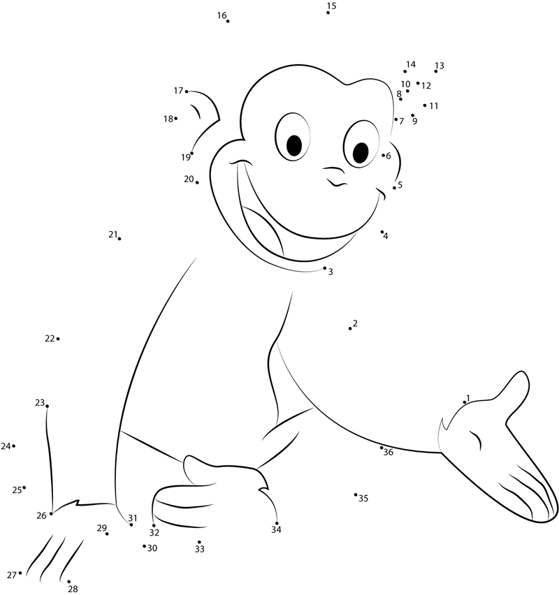 Happy Curious George printable dot to dot worksheet