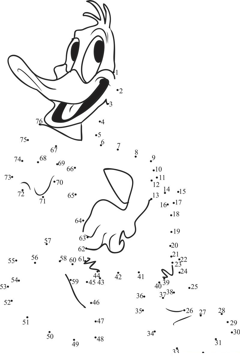 Daffy Duck printable dot to dot worksheet