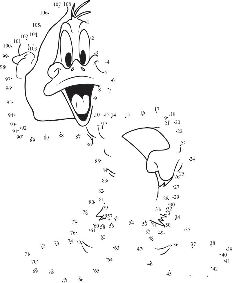 Daffy Duck Style printable dot to dot worksheet