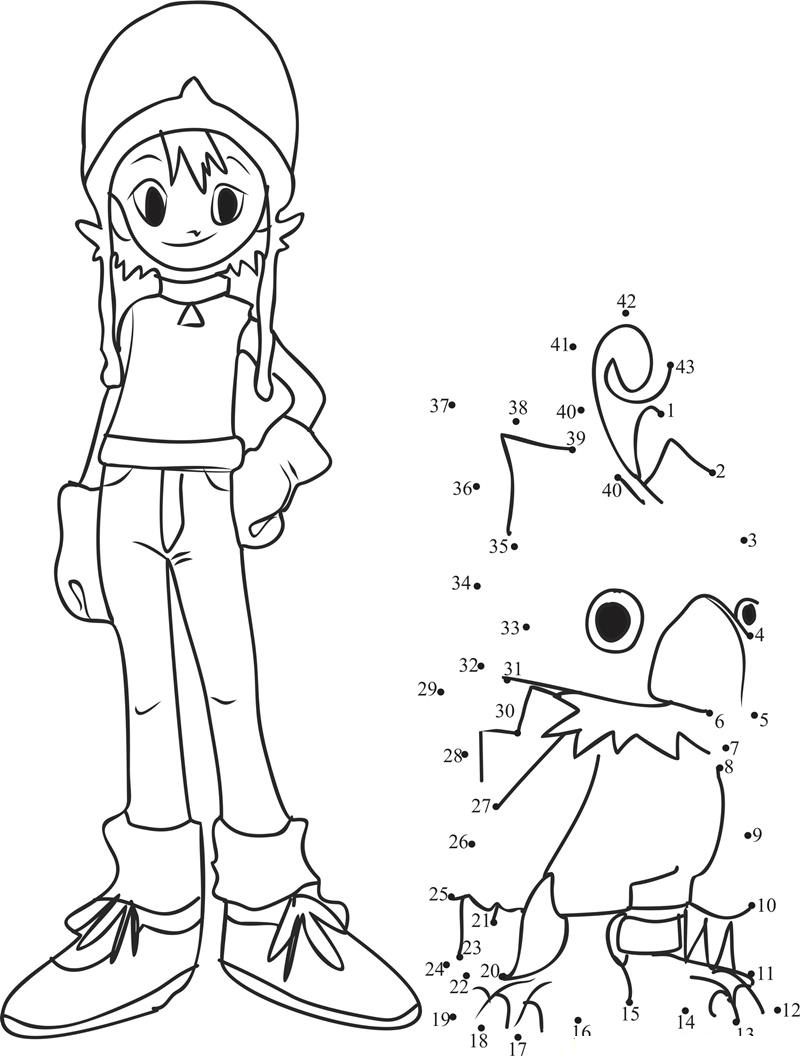 Sora Takenouchi Digimon printable dot to dot worksheet