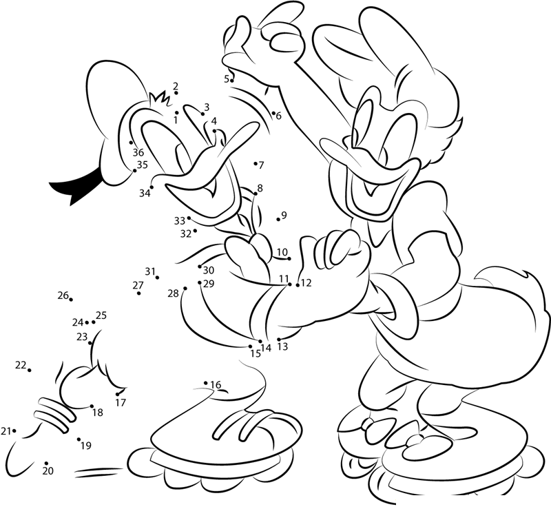 Donald And Daisy Play Skating printable dot to dot worksheet