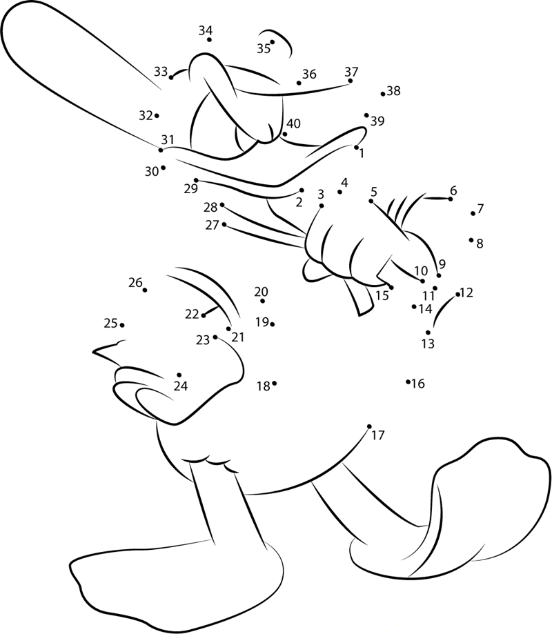 Donald Duck Play Baseball printable dot to dot worksheet