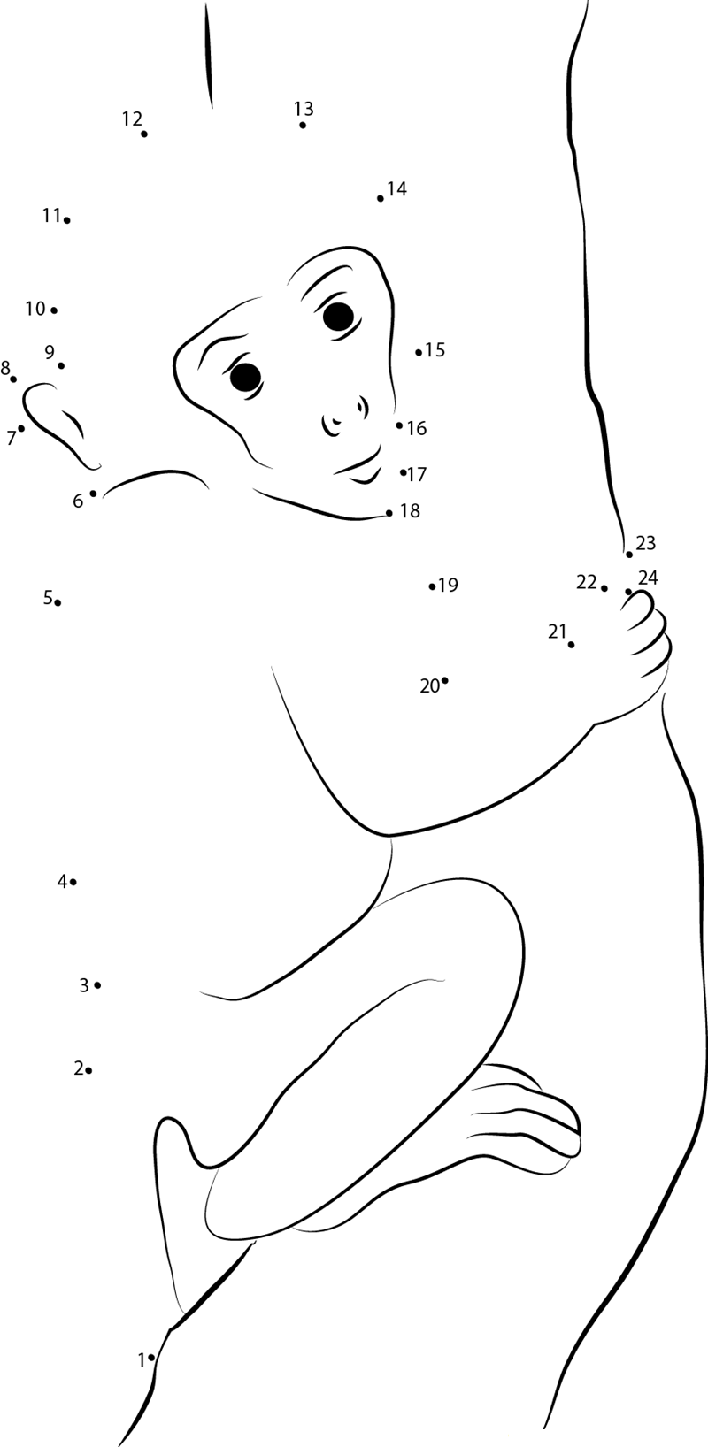 Baby Monkey Up dot to dot worksheets