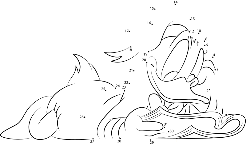 Donald Duck Reading A Book printable dot to dot worksheet