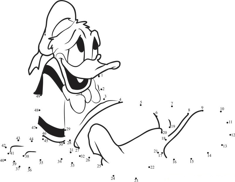 Donald Duck Sitting printable dot to dot worksheet