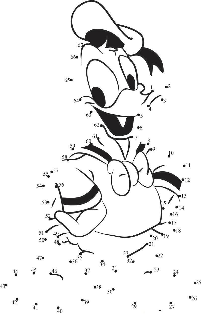 Donald Duck Standing printable dot to dot worksheet