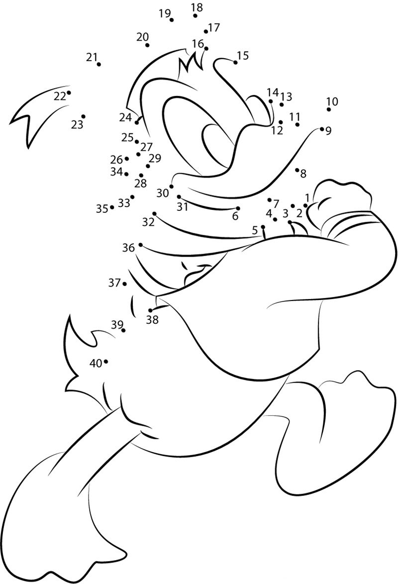 Happy Donald Duck printable dot to dot worksheet