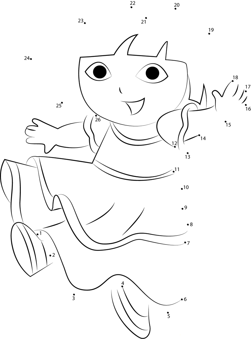 Dora Dancing printable dot to dot worksheet