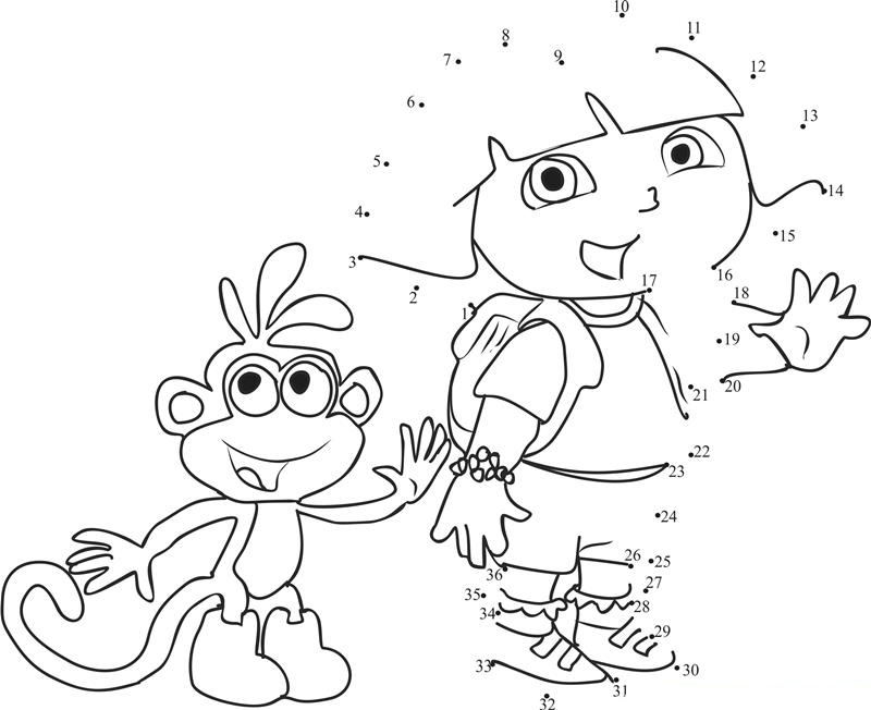 Dora The Explorer With Monkey printable dot to dot worksheet