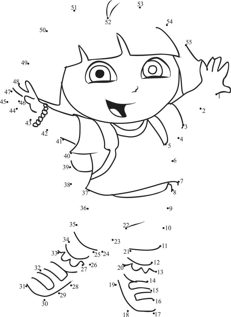 Happy Dora printable dot to dot worksheet