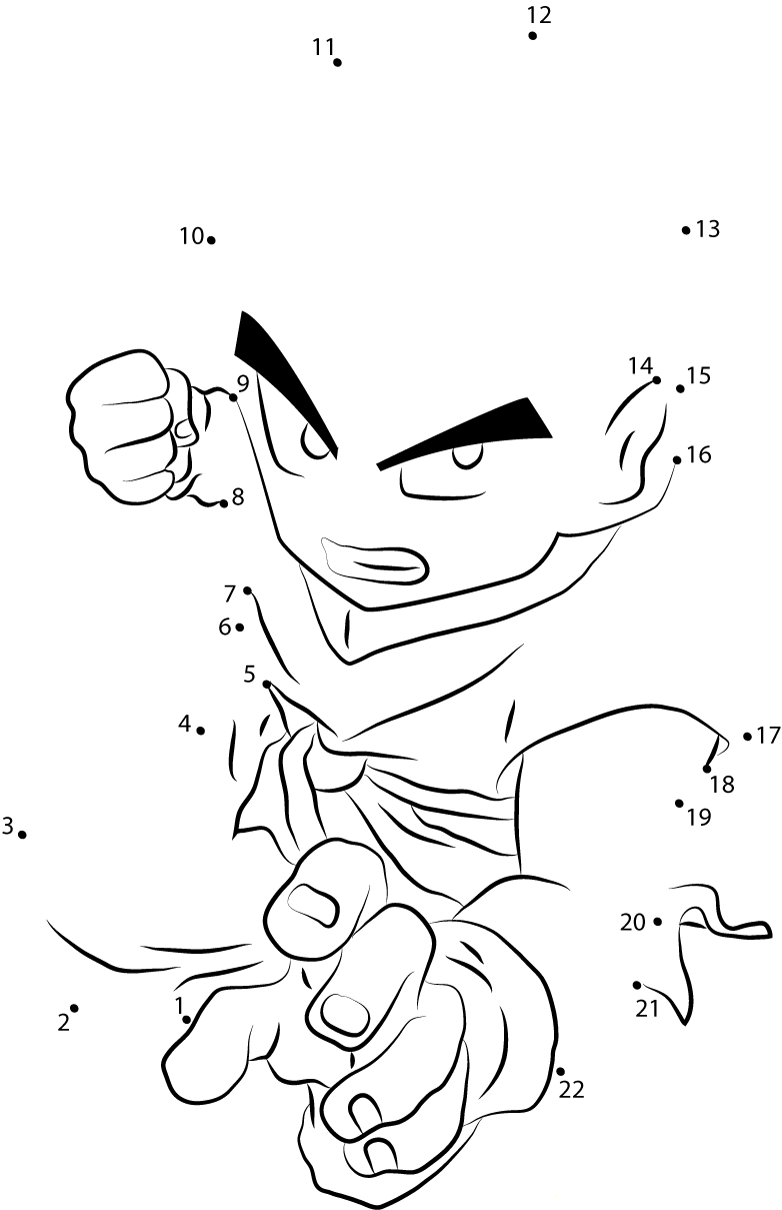 Dragon Ball Z Kid Goku printable dot to dot worksheet