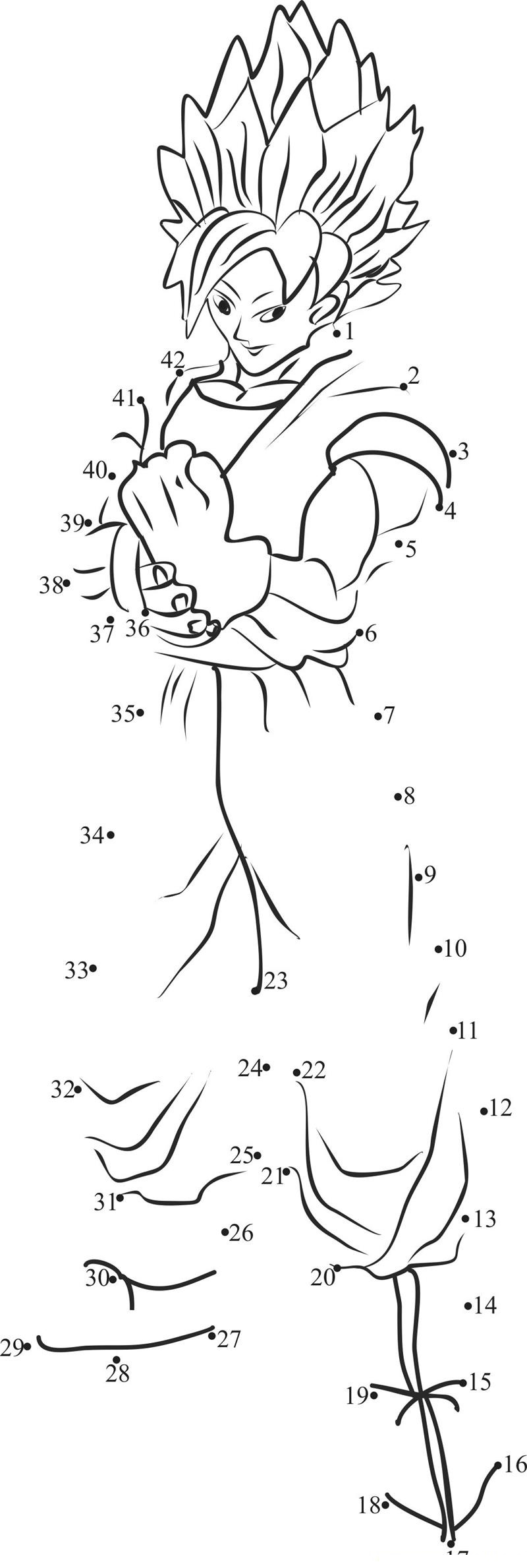 Goku Super Saiyans  Dragonball Z printable dot to dot worksheet