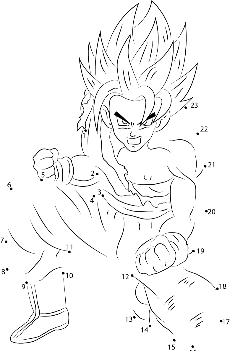 Son Goku Dragon Ball Z printable dot to dot worksheet