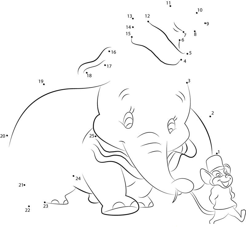 Dumbo Going With Mouse printable dot to dot worksheet