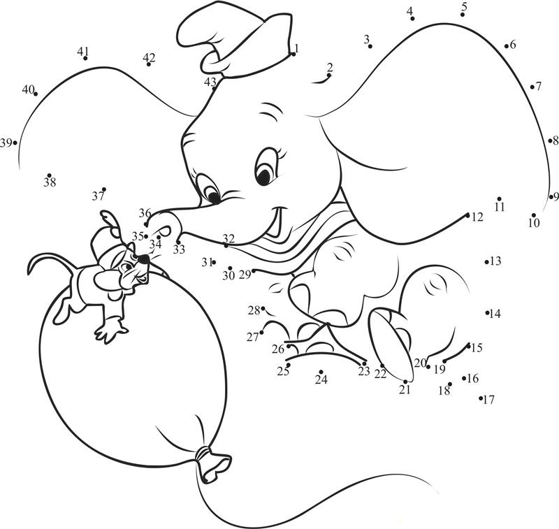 Dumbo Playing With Mouse And Balloon printable dot to dot worksheet