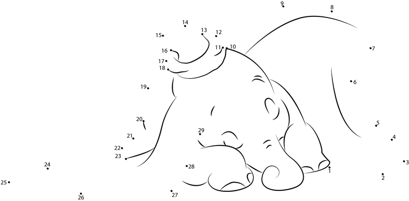 Dumbo Sleeping printable dot to dot worksheet