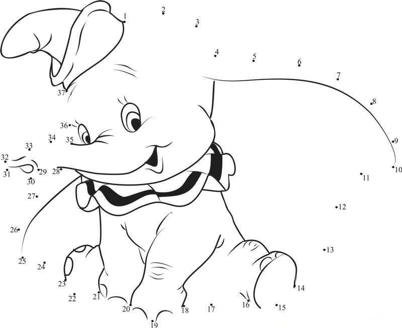 Dumbo Small Elephant printable dot to dot worksheet