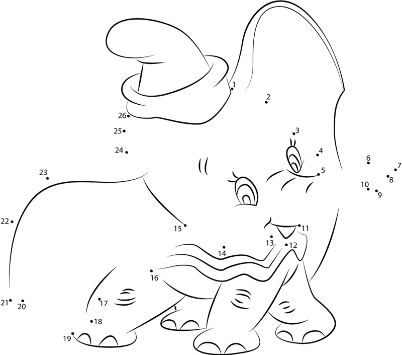 Happy Dumbo printable dot to dot worksheet