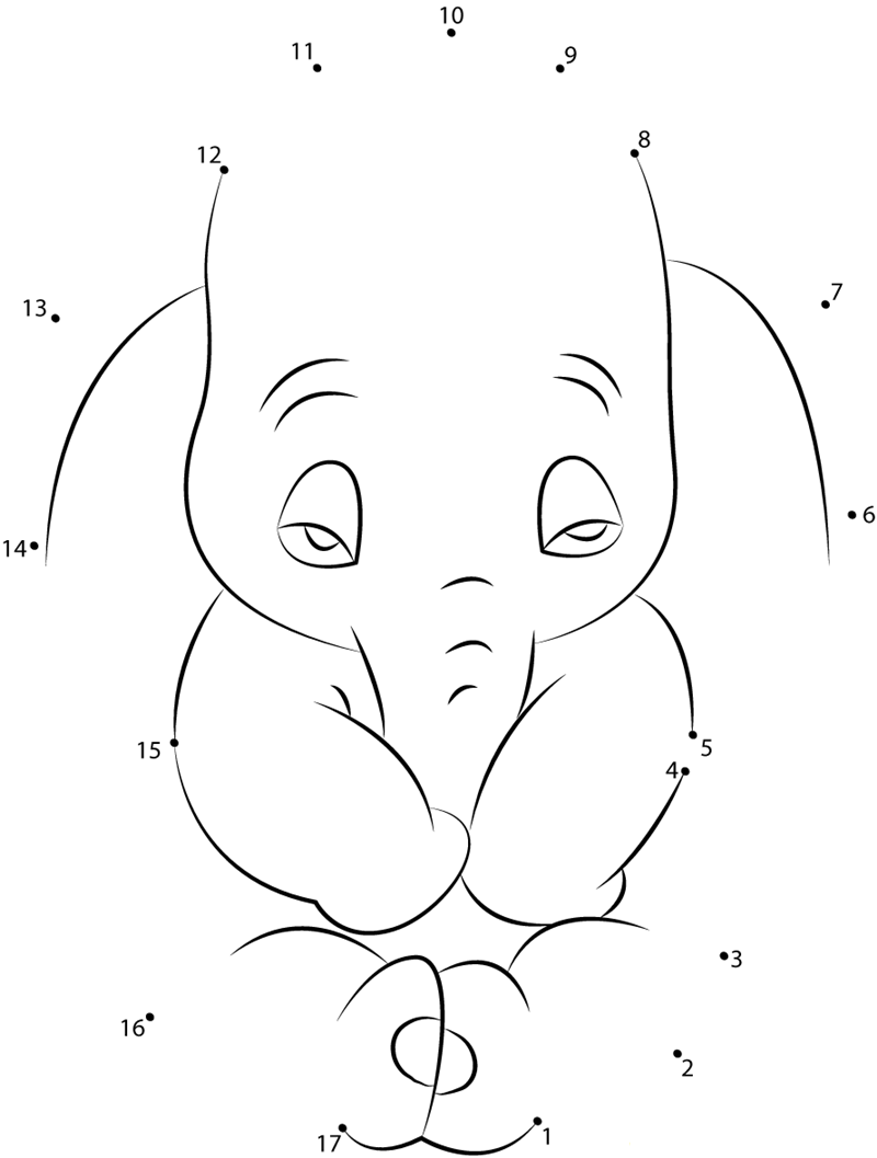 Sad Dumbo printable dot to dot worksheet